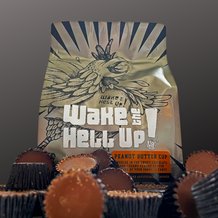 Wake The Hell Up! Peanut Butter Cup Flavored Coffee - Utica Coffee Roasting Co.